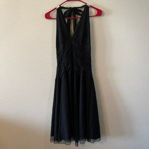 Black V-neck Polka Doted Dress